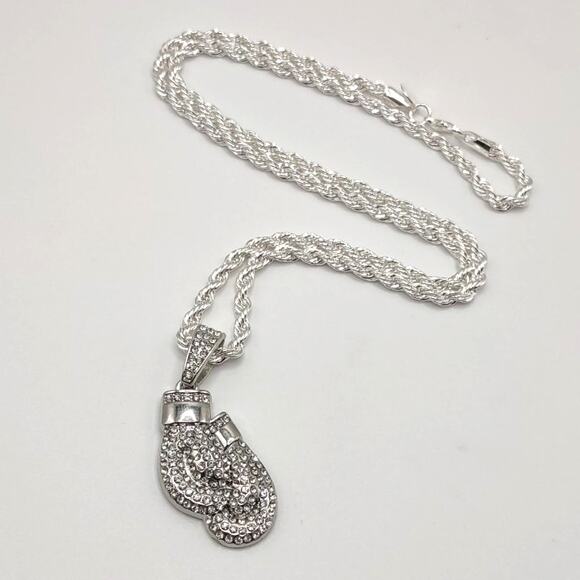 Iced Out Necklace Boxing Gloves 925 Silver Plated Diamond Cut Valentines Gift - Picture 4 of 6